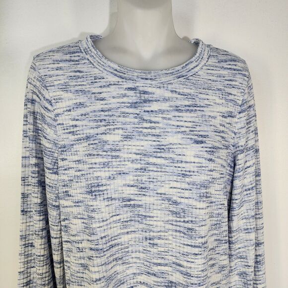 Soft Surroundings Top Women Medium Evie Blue Space Dye Long Smocked Sleeves Knit - Picture 3 of 9